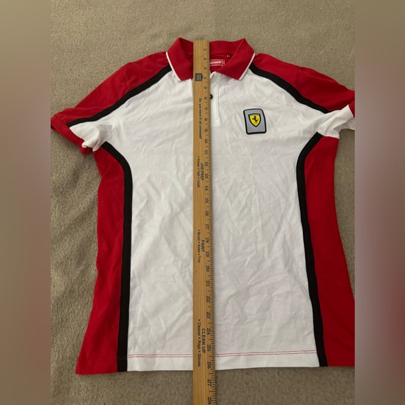Scuderia Ferrari Polo Shirt Mens Size Small White Red Puma Knit Preppy - Picture 6 of 8